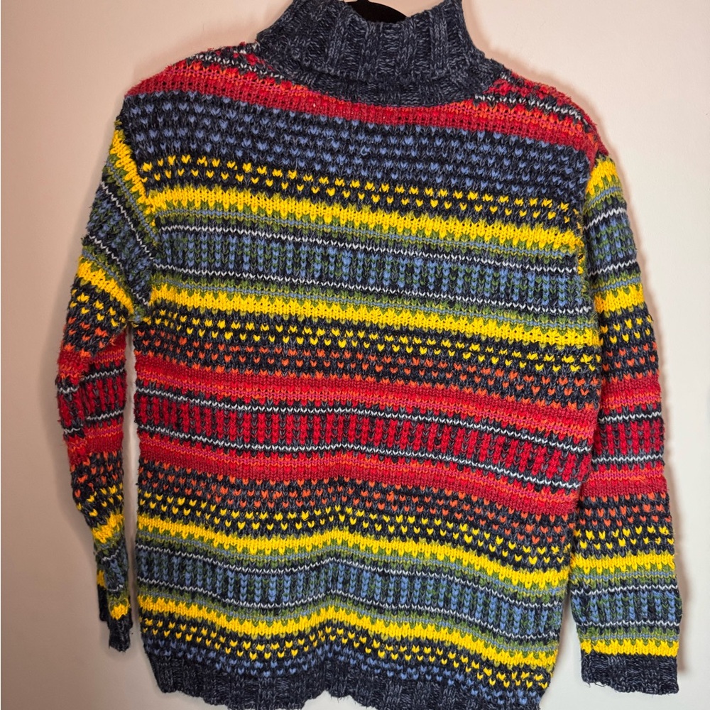 Vintage Liz Claiborne Multicolor Patterned Turtleneck Hand-knit Sweater